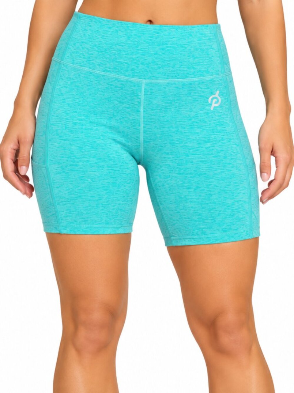 Peloton Large Women's High Waisted Biker Shorts Heathered Turquoise Activewear